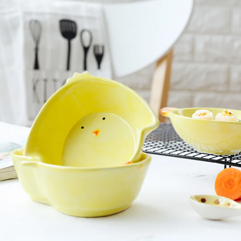 Children's ceramic tableware chicken baby food bowl student dormitory Cute Japanese and Korean style creative bowls