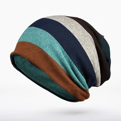 LOVINGSHA jesienno-zimowa Skullies czapki wzór w paski podwójnego zastosowania damskie kapelusze dla pań cienka dziewczyna moda Feminino szalik HT185
