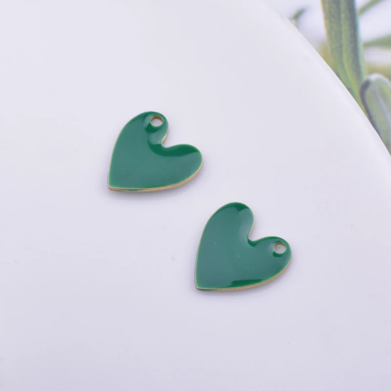 30pcs 10mm Copper Both Faced Heart Charms Enamel Small Hearts  For Earring  Necklace Enamel Pendant