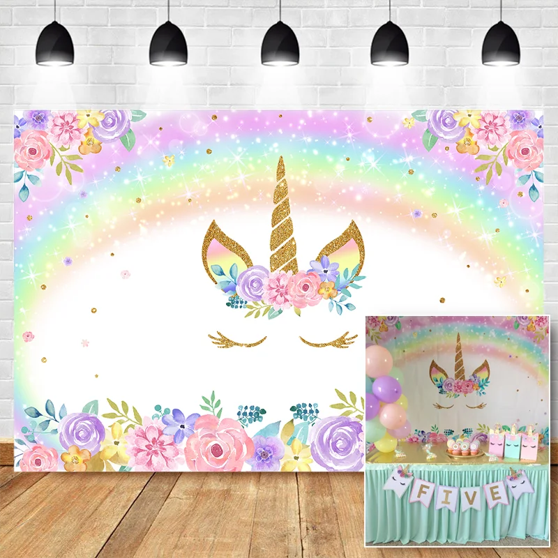 5x3FTユニコーン背景ピンク花ユニコーン背景ピンクのテーマユニコーン誕生日パーティーの装飾フォトブース