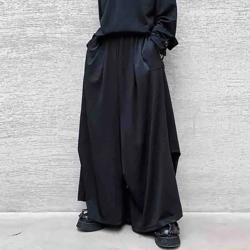 Black Men\'s Pants Large Wide Leg Pants 2021 Autumn New Loose Men\'s Wide Leg Solid Color Casual Skirt Loose Casual Large Wide