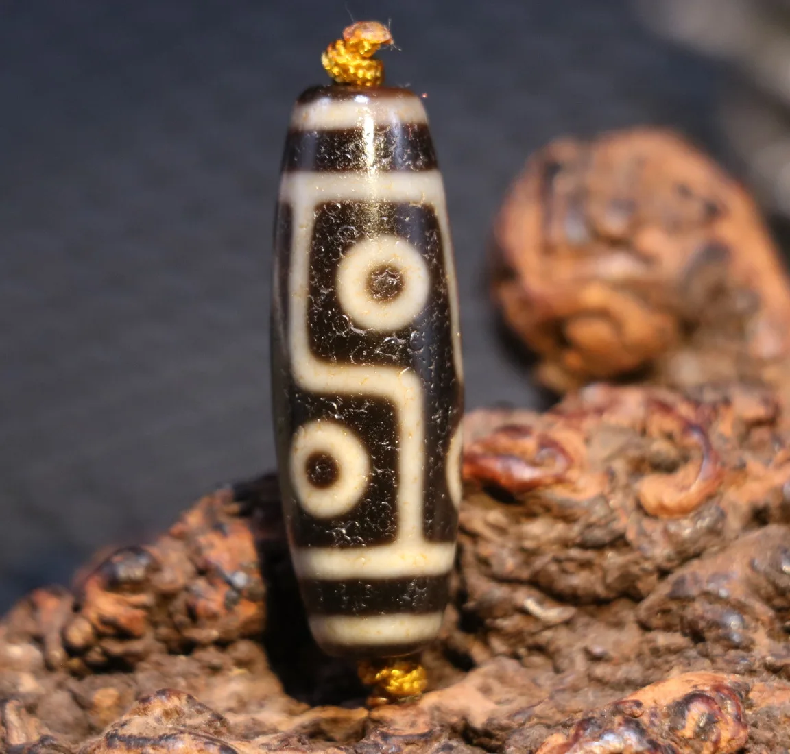 

Energy Tibetan Old Oily Agate Patina 6 Eye Healthy Element Totem dZi Bead Amulet Timestown UPD22