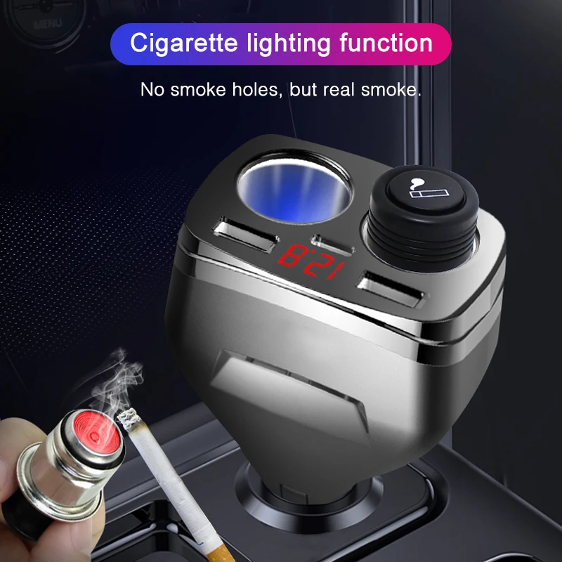 Universal 12V-24V Car Cigarette Lighter Socket Splitter Plug LED USB Charger Adapter Detection with Dual USB+Type C With Switch