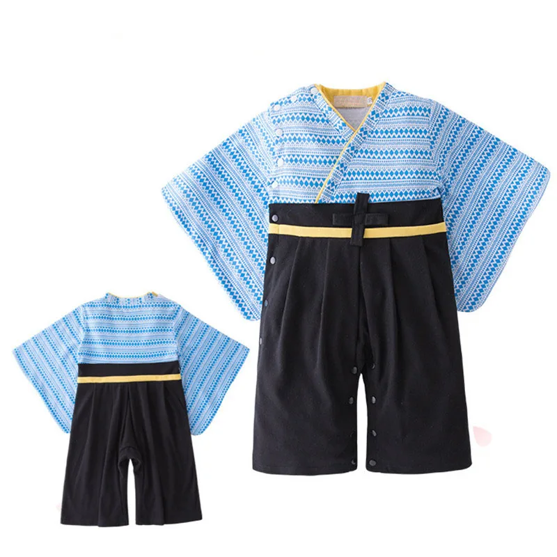 

Spring Autumn baby boys cotton jumpsuit 1-2 years old classic Japanese style kimono boy Romper birthday present romper