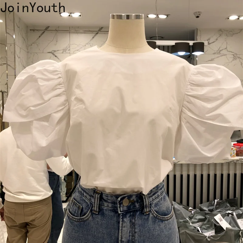 Joinyouth Tmpermaent Shirts Wome Camisas Mujer 2023 New Fashion Blouses -neck Sweet Puff Sleeve Blusas Korean White Crop Tops