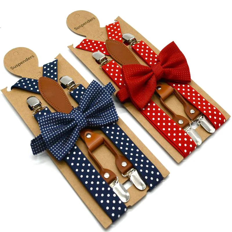 NEW Men Women Polka Dot Tie Suspenders 4 Clips Leather Suspensorio Braces