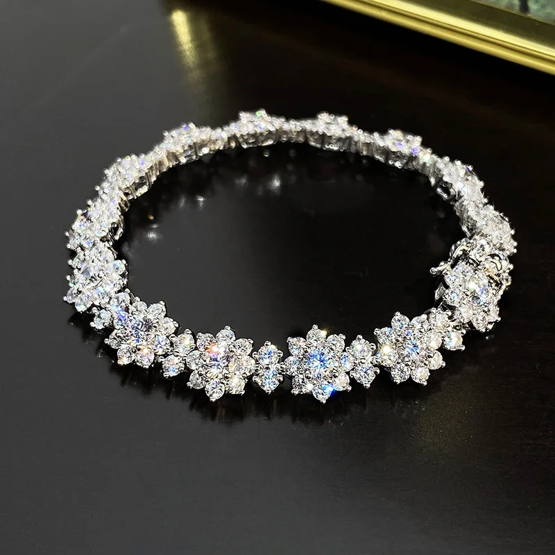 

Luxury Flower Lab Diamond Bracelet 925 Sterling Silver Engagement Wedding bangles Bracelets for women Bridal Gemstones Jewelry