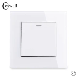 COSWALL 1 Gang 2 Way Stair Switch Crystal Tempered Glass Panel Rocker Light Switch On / Off Pass Through Wall Switch Switched