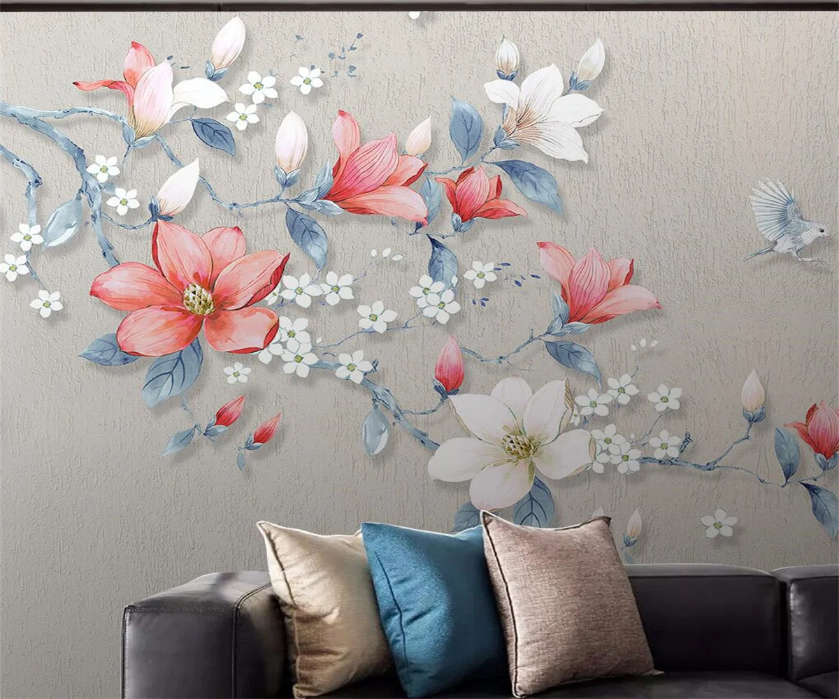 Custom papel de parede new Chinese hand-painted magnolia Flowers and birds bedroom background wall 3d wallpaper wall stickers
