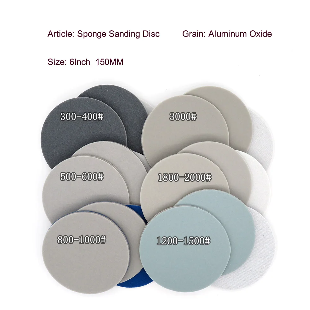 5Pcs Flocking Round Disc Sanding Sponge Sandpaper 6 Inch 150mm 300-3000 Grit for Polishing & Grinding Power Tools Accessories