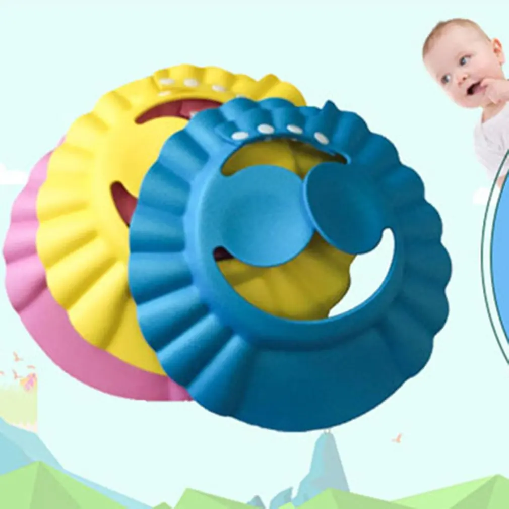 Hot Baby Shower Caps Shampoo Cap Wash Hair Kids Adjustable Waterproof Ear Protection Eye Children Hats Infant