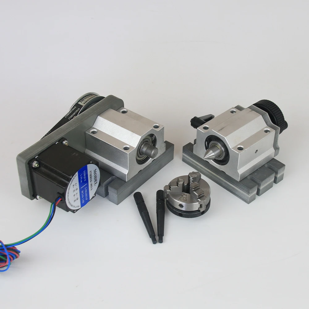 CNC Rotary Axis A 4th Axis 50mm 65mm Chuck 3 Jaws Center Height 51mm CNC Tailstock NEMA23 Stepper Motor CNC Wood Router Tools