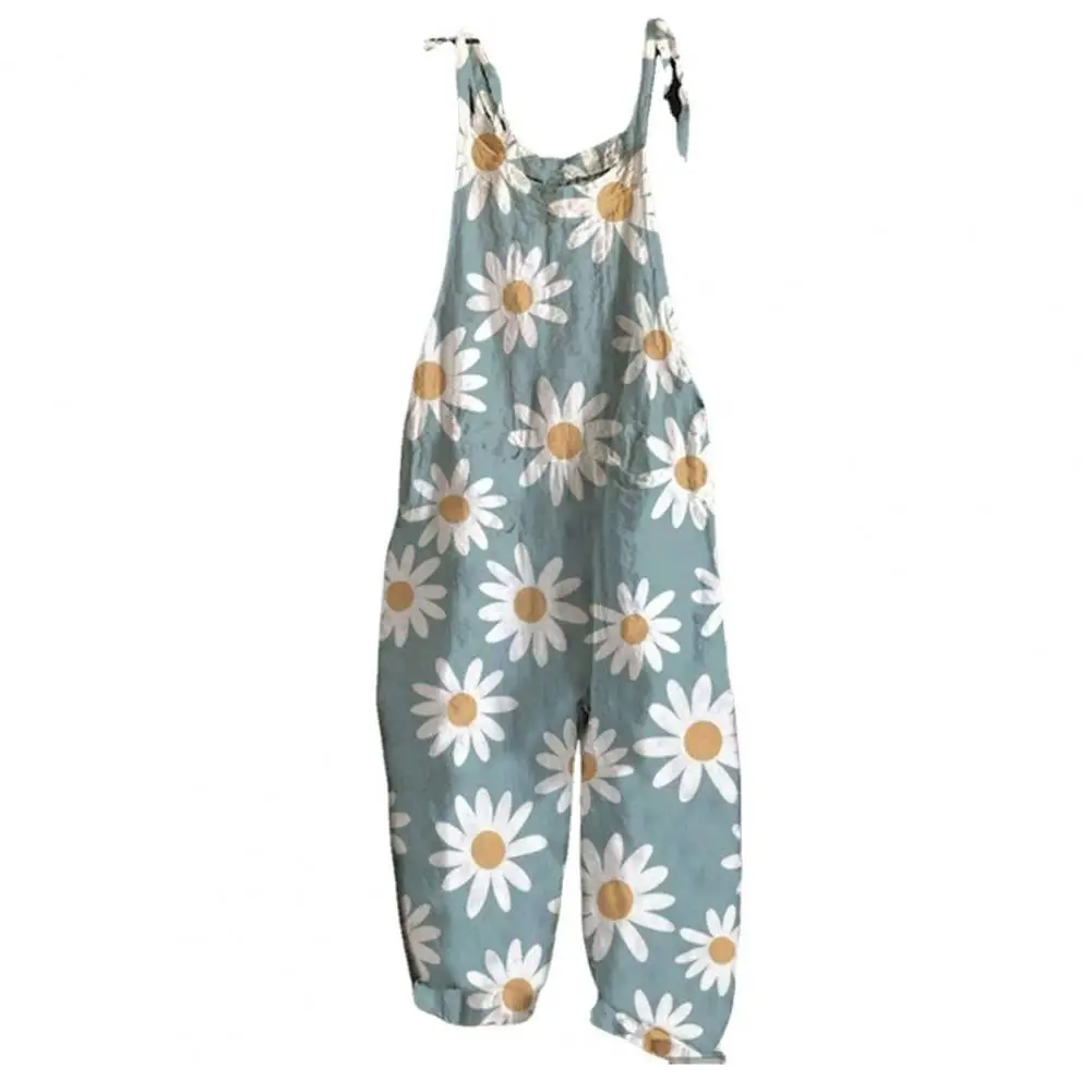 Women Strap Loose Jumpsuit Summer Casual Wide Leg Pants Flower Print Dungaree Overalls Sleeveless Oversized Cotton Jumpsuits