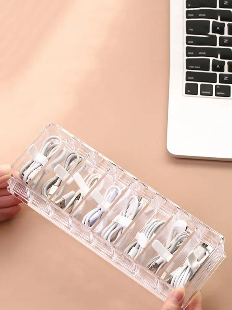 Cable Organizer Box Transparent Cord Tidy Box Plastic Cable Storage Box Desk Drawer Organizer Charge Cable Organizer Case 8