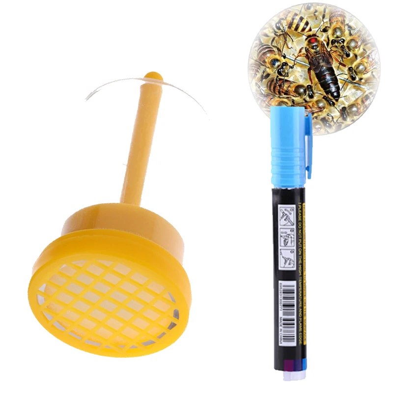 

1 set Plastic Queen Bee Marking Cage and Bee Marker Pen Marker Bottle with Plunger Capture Queen Beekeeping Equipment