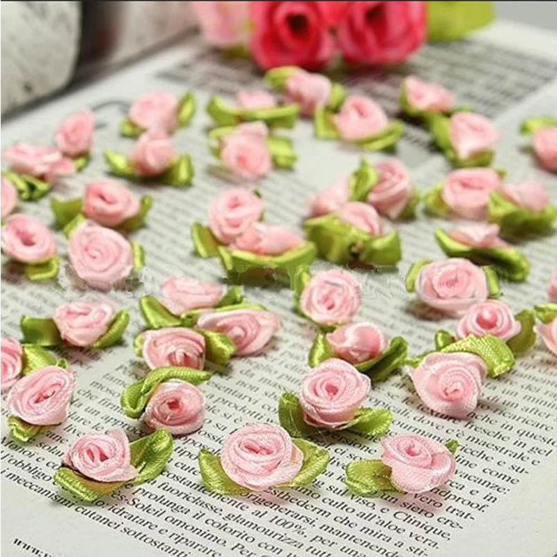 100ริบบิ้น Rose ดอกไม้งานแต่งงานตกแต่ง Bow Appliques DIY Handcraft เย็บผ้าซาตินผ้าวัสดุประณีตเสื้อผ้า Corsage