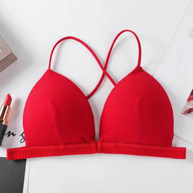 Sujetadores con cierre frontal, sujetadores sexis con escote en V profundo para mujer, sujetador de realce fino sin aros, Bralette inalámbrico, ropa