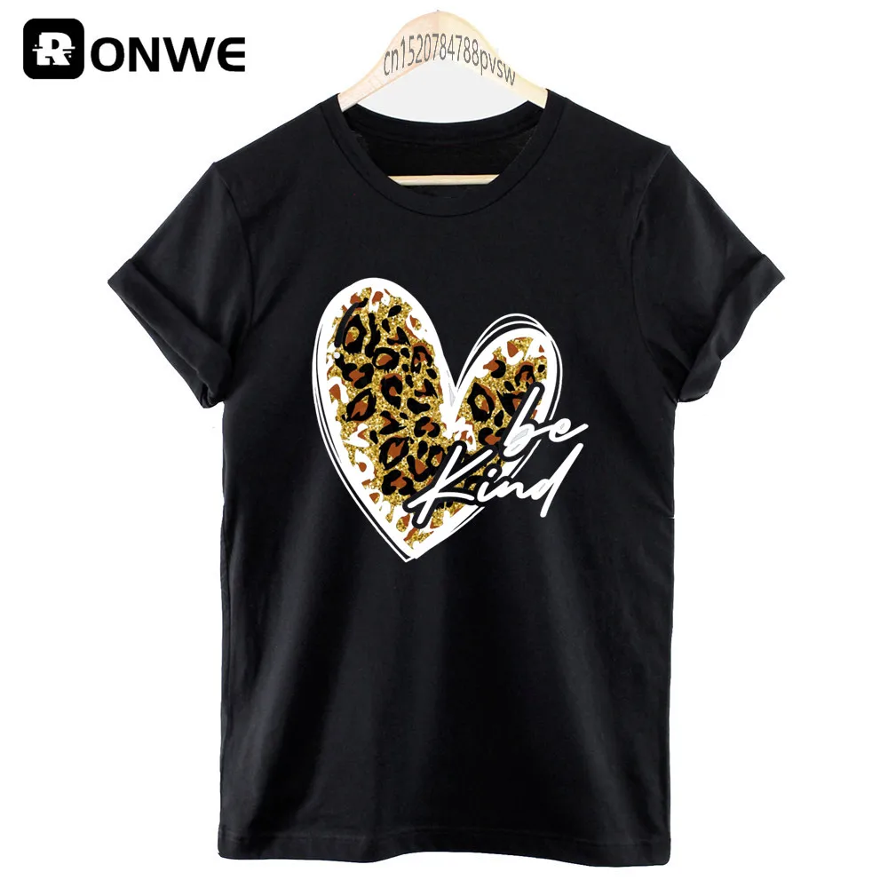 Leopard Heartbeat Be Kind Graphic Fashion Women T-shirt Female Watercolor 90s Style Girl Tops Tee Y2k Clothing,Drop Shipping