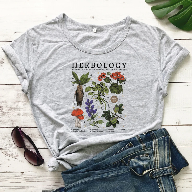 Herbology Plants Colored Print T-shirt Vintage Botanical Mandragora Tshirt Camiseta Aesthetic Women Gardening Graphic Tee Top