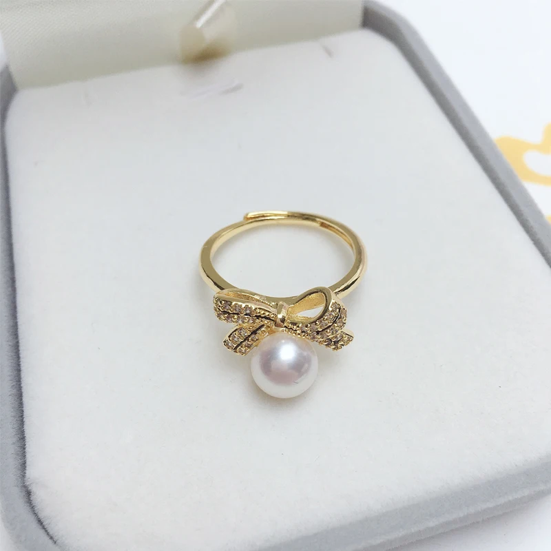 Zhboruini 100% Echte Natuurlijke Parel Ring Nieuwe Ins Persoonlijkheid Prachtige Boog 14K Goud Gild Design Vrouwelijke Meisje Ring Sieraden Voor Vrouw