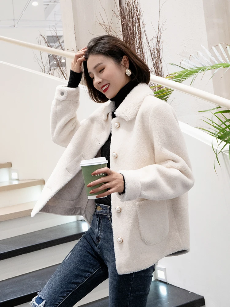 Real Fur Coat Female Sheep Shearling Jacket Winter Coat Women Real Wool Coats Korean Short Jacket Manteau Femme MY4582