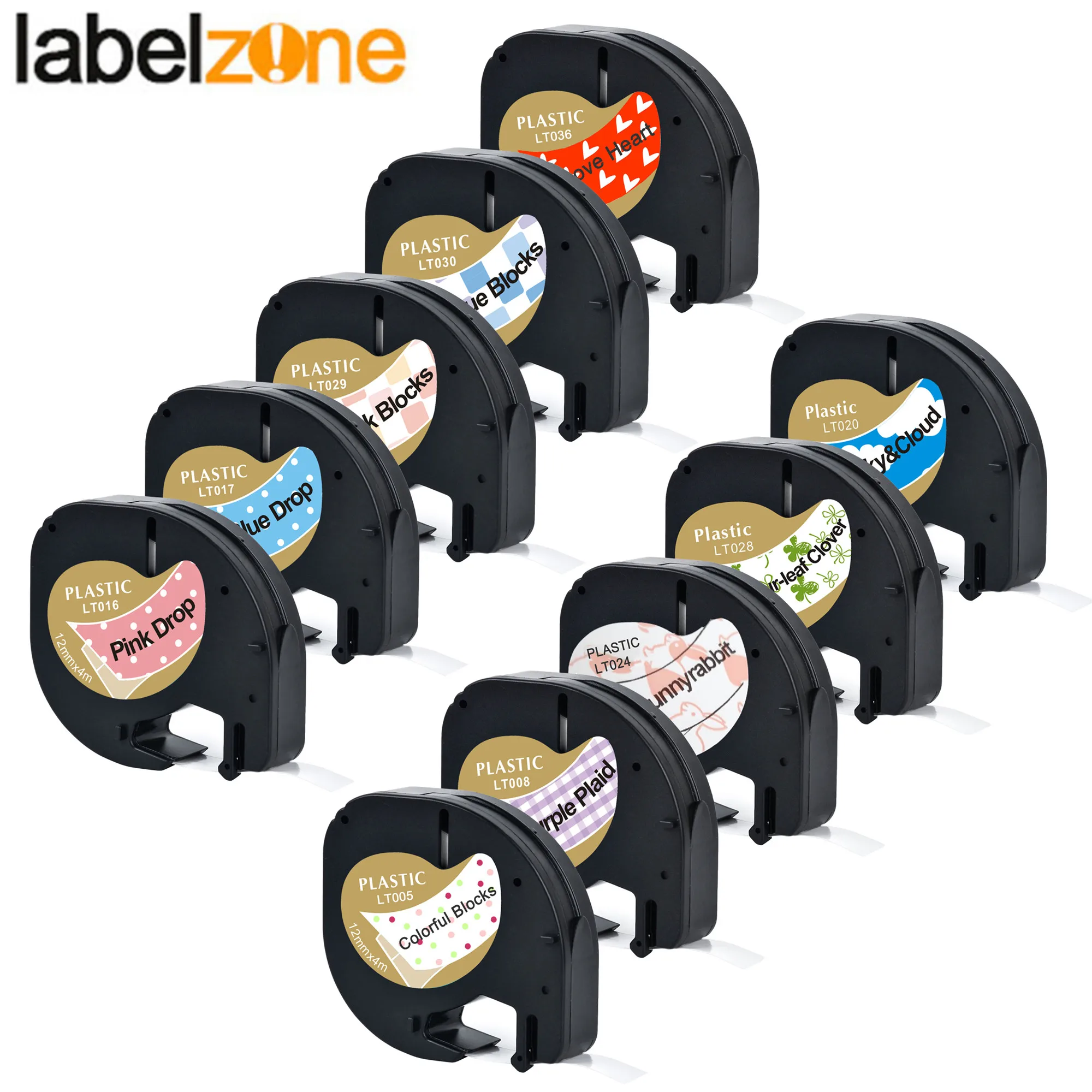 متوافق 12 مللي متر * 4m أسود على أبيض Dymo Letratag شريط لاصق من البلاستيك LT 91331 LT9120112267 18769 18771 ل LT-100H LT-100T