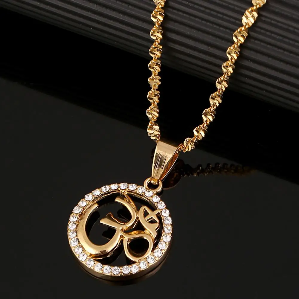 Gold Color OHM Hindu Buddhist AUM OM Pendant Necklace Hinduism India Outdoor Sport Yoga Jewelry