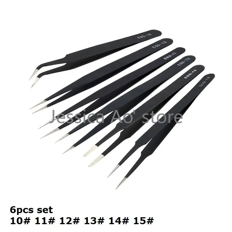 6pcs pinzette Set strumenti di riparazione migliori pinzette pinzette punta antistatica componenti elettronici di precisione pinzette Curve