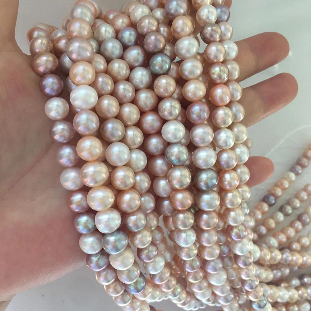 16 inch,7.5-8.5 mm AA high luster white perfect round candy color 100% nature freshwater pearl nature colourful