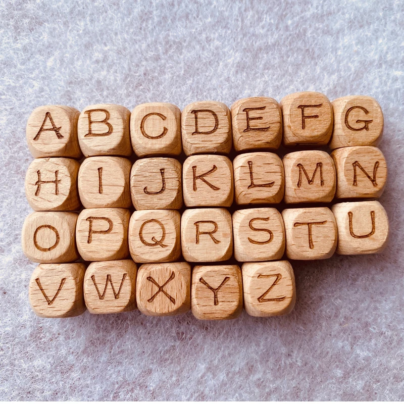 26PCS 12MM Letter Beads Engrave Wood Teether Bead Alphabet Bead Bijtring Teething Toy Chewable Baby Product DIY Baby Accessories