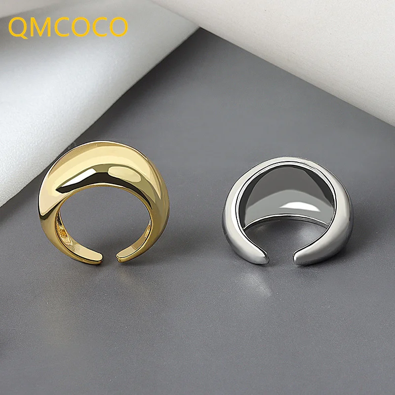 QMCOCO Silver Color Simple Creative Design Twist  Ball Wide Ring Vintage Opening Adjustable Handmade Ring Fashion Fine Jewelry