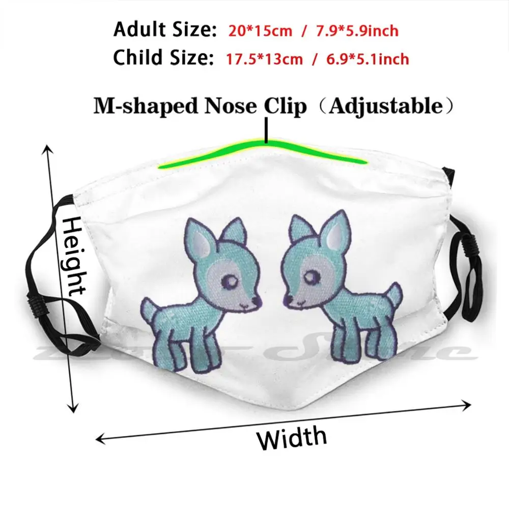 Little Blue Twins Kawaii Fawn Mask Adult Child Washable Pm2.5 Filter Logo Creativity Fawn Cute Kawaii Animal Forest