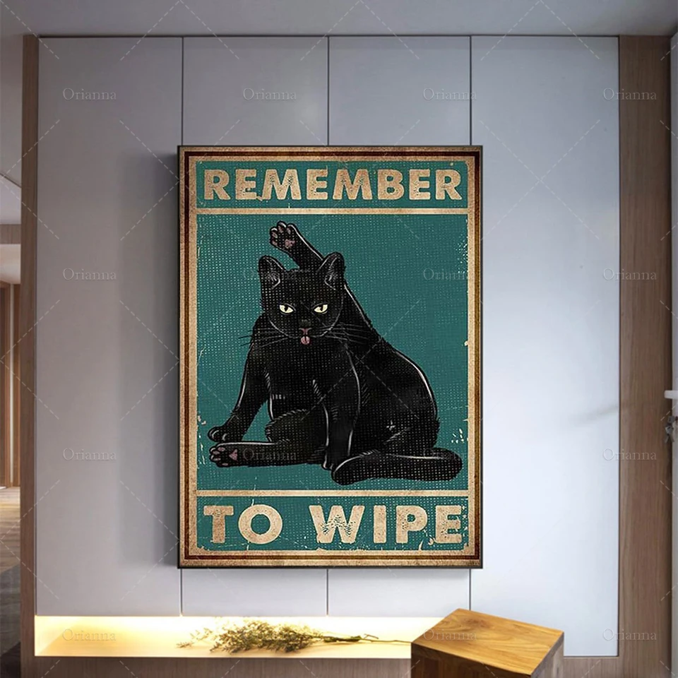 Remember to wipe Black Cat Poster, Love cats poster, Cats poster, Poster Art, Print Wall Art, Signs for Home, Wall Decoration