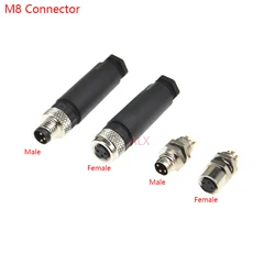 M8 waterproof sensor connector male & female plug 3/4 pin Straight type wire connector Screw Threaded coupling 3Pin/4Pin