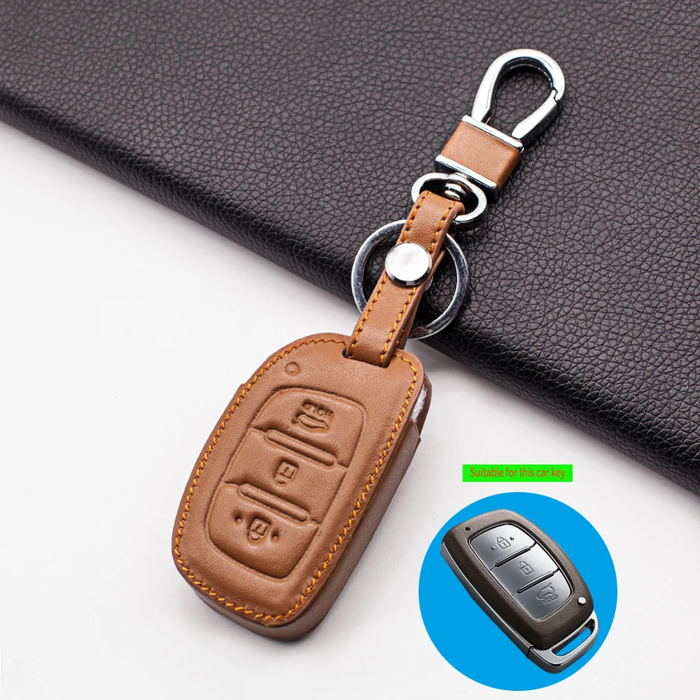 High Quality Leather Key Case For Hyundai IX25 IX35 I20 I30 I40 hb20 Santa Fe Creta Solaris 2017 Car Key Cover Accessories