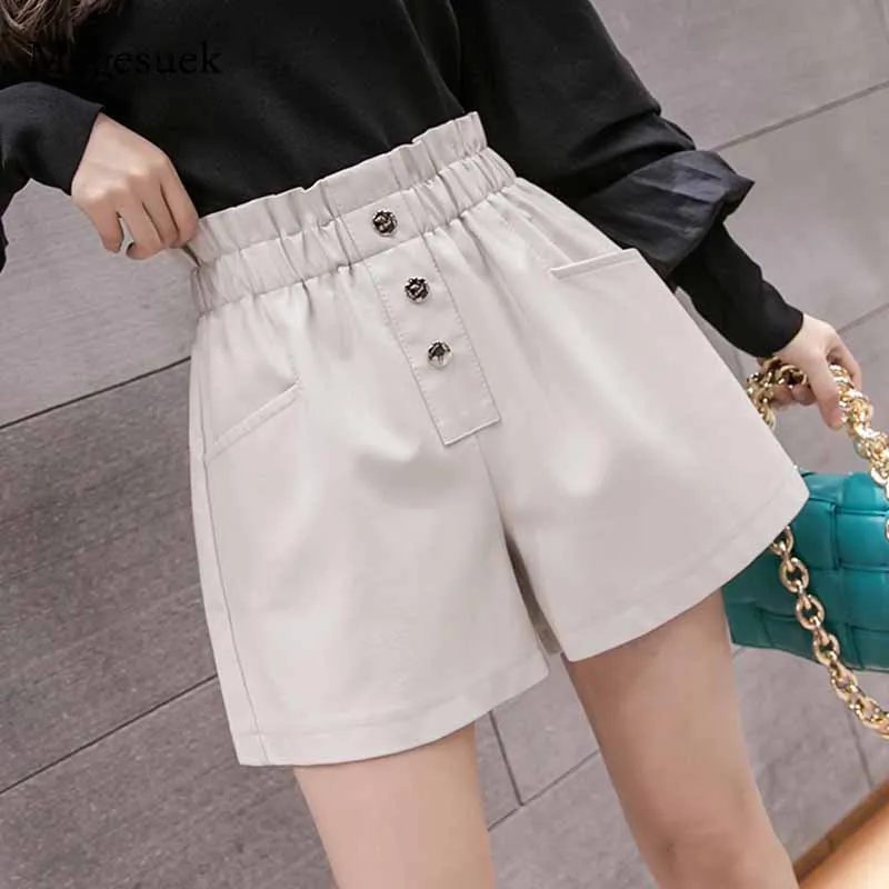 

Fashion Elastic High Waist Shorts Wide-Leg Shorts A-line Elegant PU Leather Shorts Women 2020 Autumn and Winter Bottoms 11090