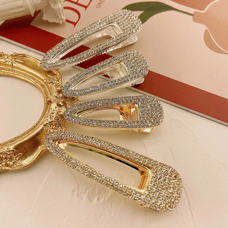 AccMAX New Arrived Fashion Bling Full Crystal Hair Clips Pin Hair Accessories Waterdrop Hollow Metal Diamond Barrette for Women