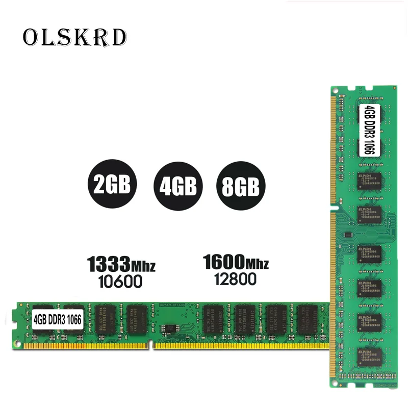 ОЗУ Olskrd DDR3, 4 ГБ, 8 ГБ, 2 Гб, 1333 МГц, 1600 контактов, 1,5 в, 2 ГБ, 8 ГБ, Новый DIMM 1600 PC3 10600 12800, память для ПК, ОЗУ