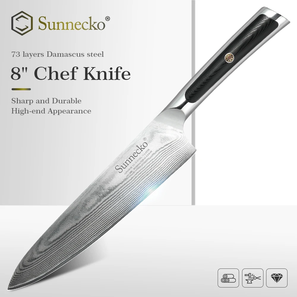 

SUNNECKO 8'' Inch Chef VG10 Damascus Steel 73 Layers Kitchen Cooking Knife Gift Box Splitting Mincing Meat Fruit Cooking Knife