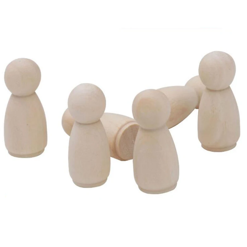 10 Pieces 43mm Solid Hard Wood People DIY Unfinished Wooden Peg Dolls Wooden Tiny Doll Bodies Figures Painting Doodle Crafts