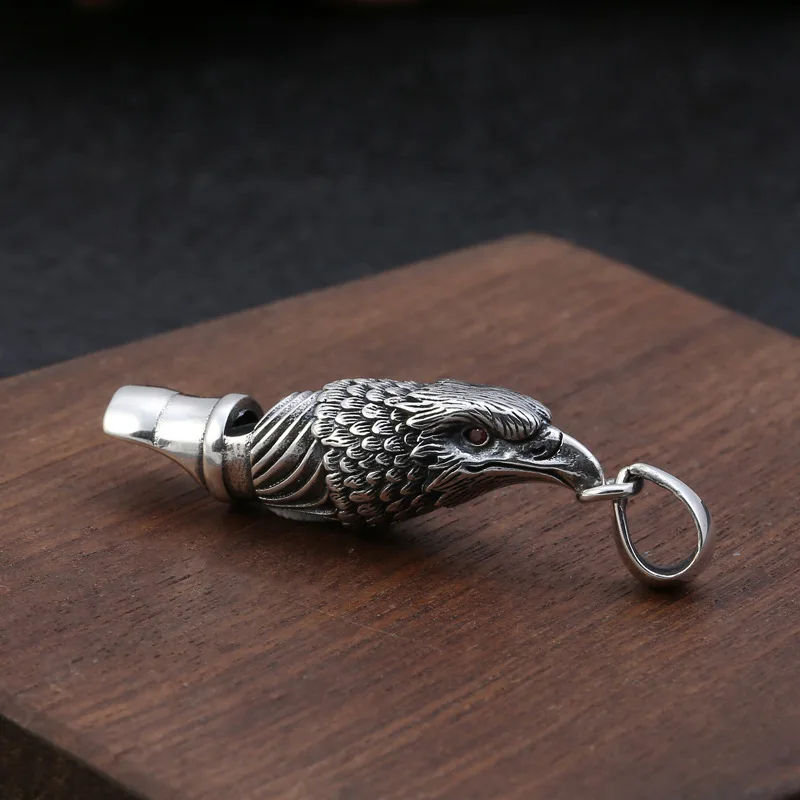 

925 Sterling Silver Eagle's Head Whistle Pendant for Necklace Vintage Unisex Jewelry for Men And Women Necklace Pendants Vintage