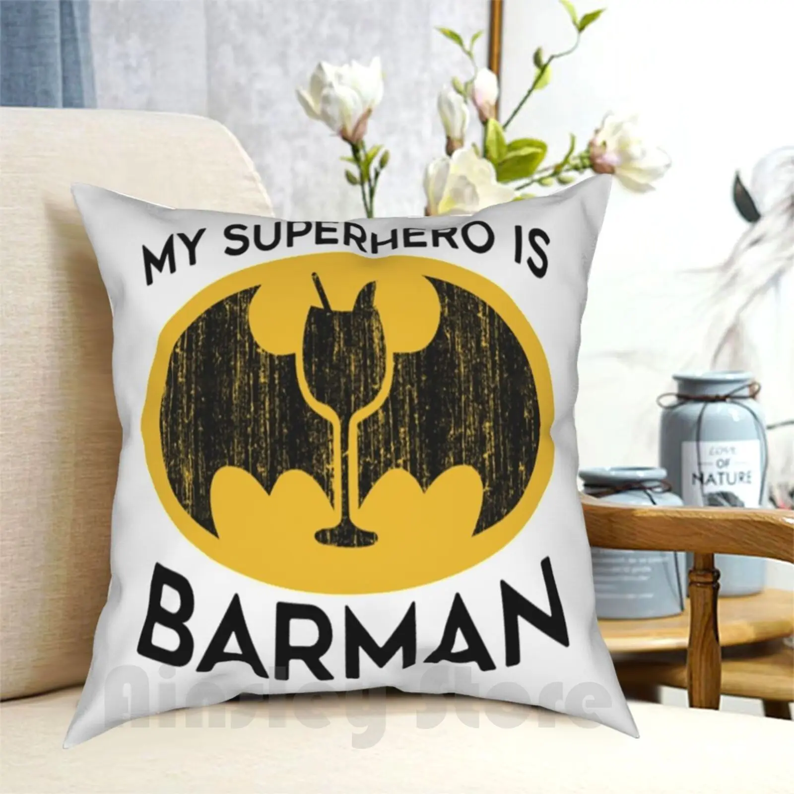 My Superhero Is Barman Pillow Case Printed Home Soft DIY Pillow cover Comics Parody Tunny Superhero Superheroes Drink Drunk