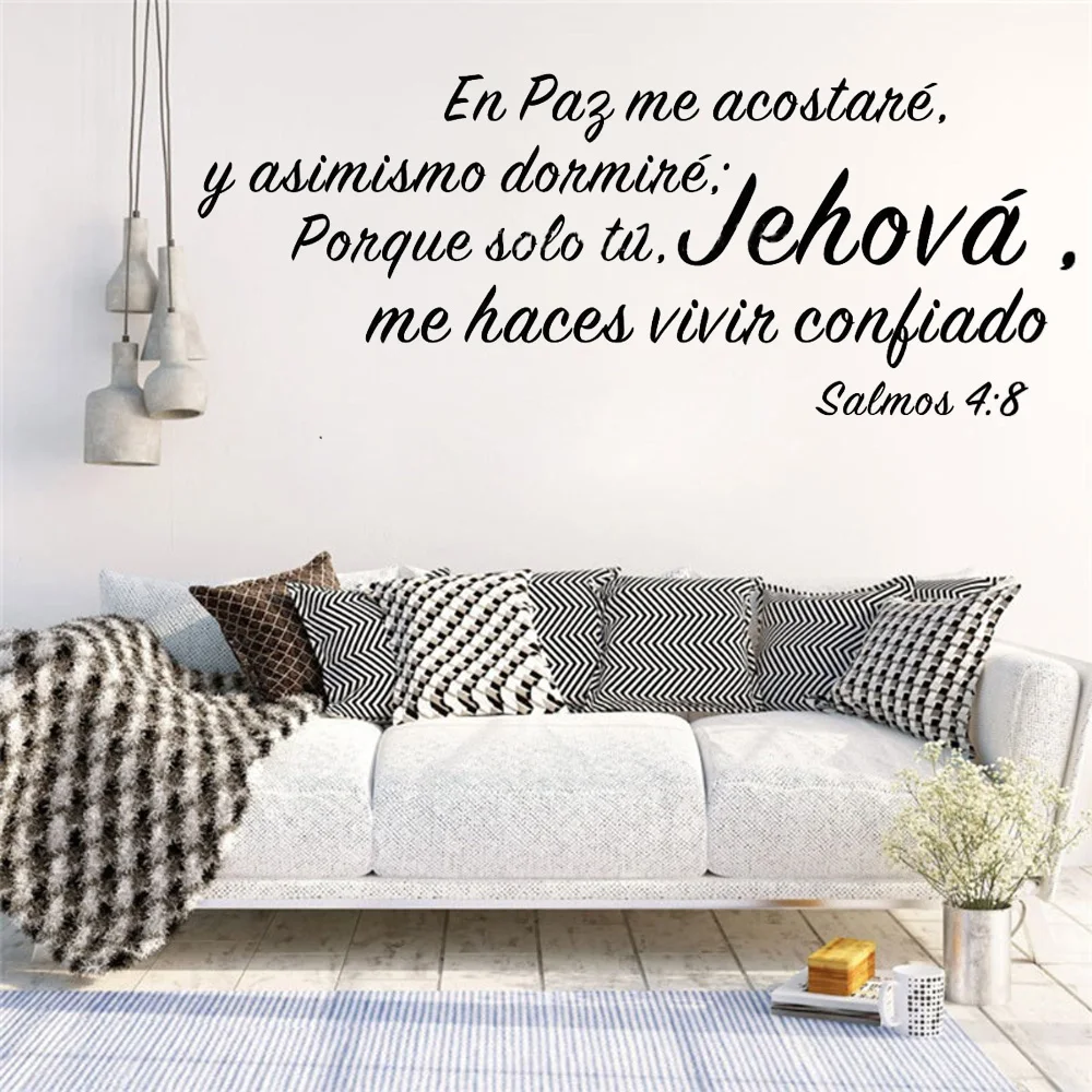 Tioua Spanish Quote Wall Sticker Decal Bible 4:8 en paz me acostanre y asimismo dormire Wall Sticker for Living Room