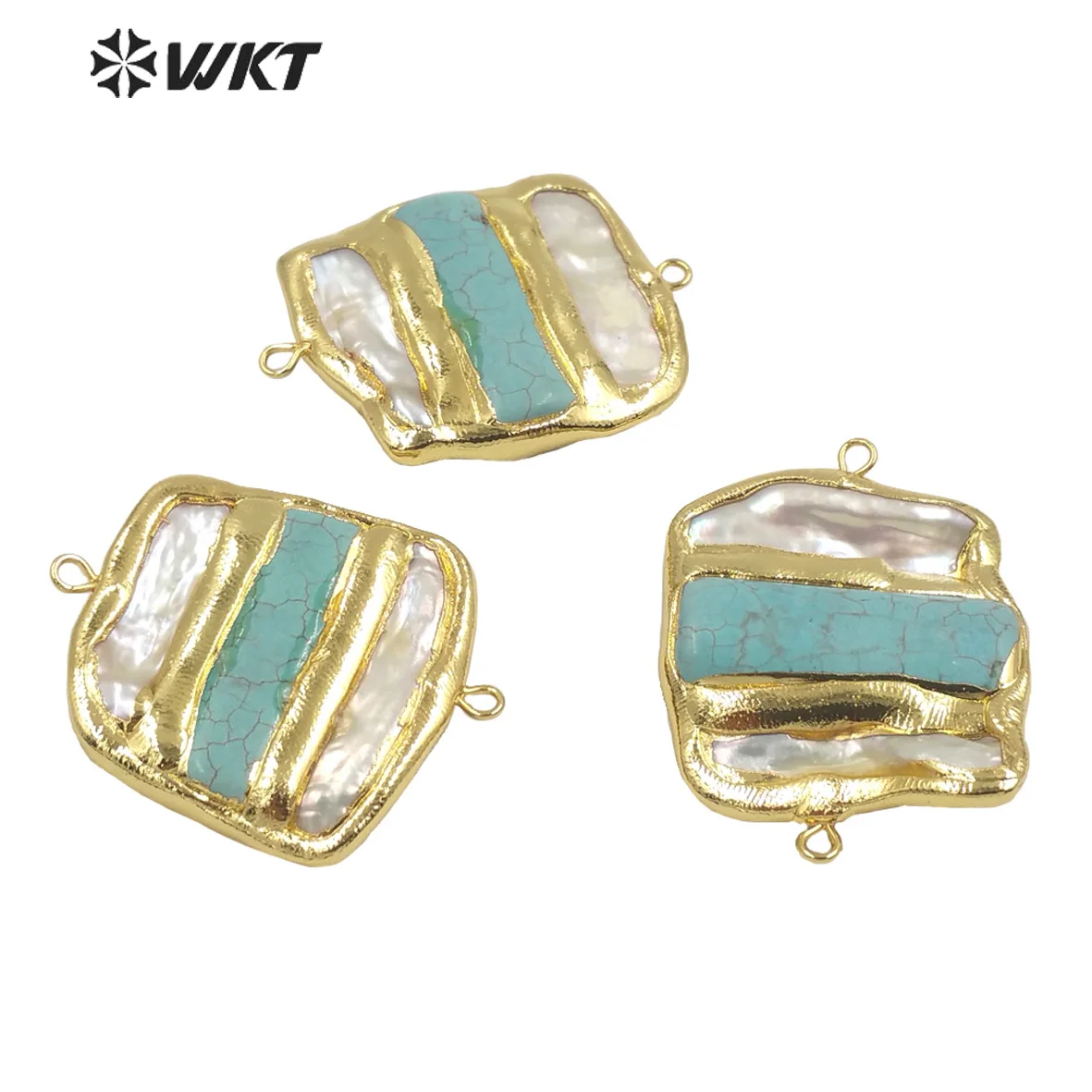 WT-JP286 WKT Uniquely Designed Pearl And Turquoises Spliced Connector Double Hook Style Pendents pick Up The Chain Lady