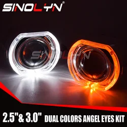 Sinolyn LED Angel Eyes Bi Xenon Projector Headlight Lens 2.5/3.0 Square Turn Signal Switchback Running Lights H4/H7 Car Retrofit