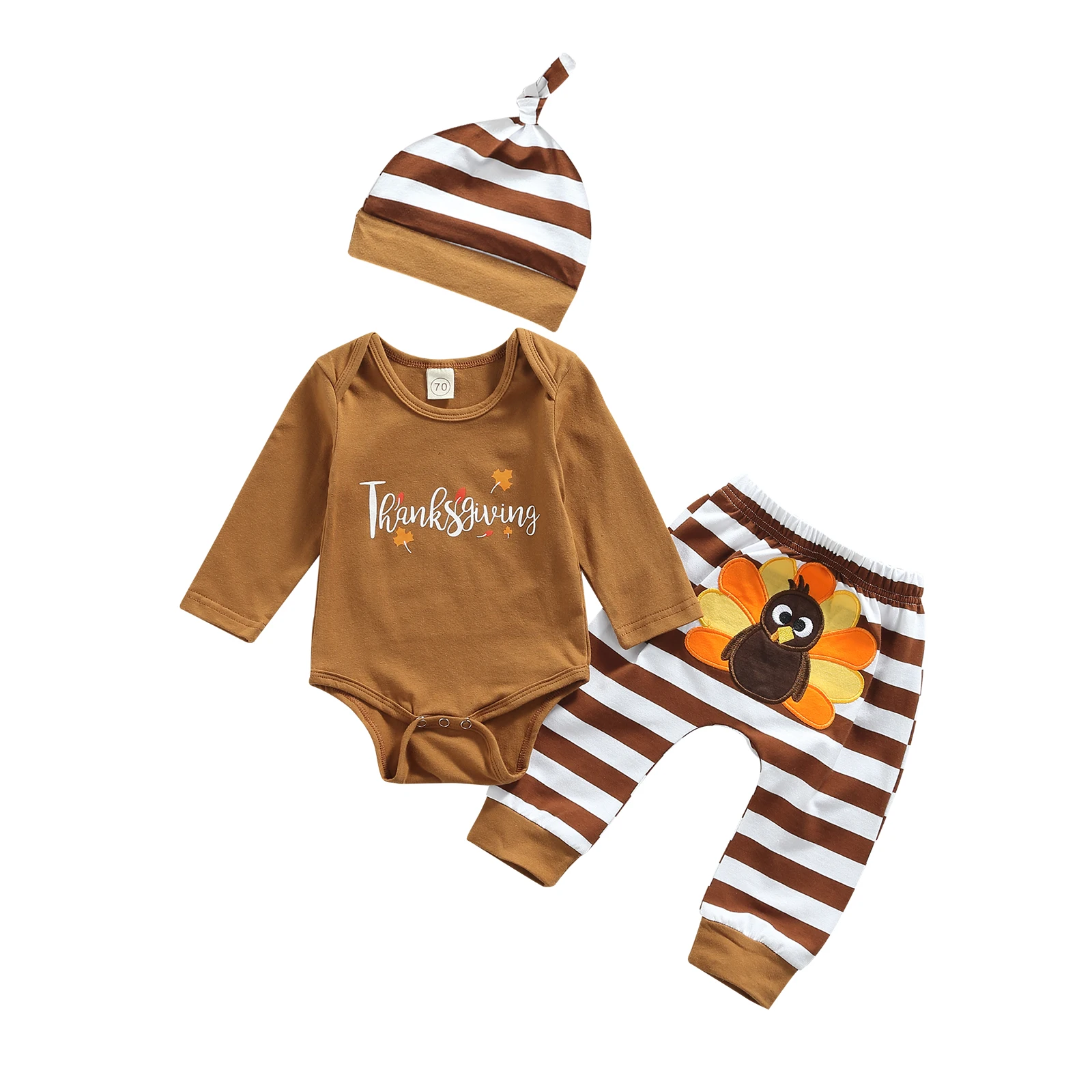 

2021-07-02 Lioraitiin 0-18M Infant Baby Girl Boy 3Pcs Thanksgiving Day Outfits Long Sleeve Letter Print Romper Turkey Pants Hat