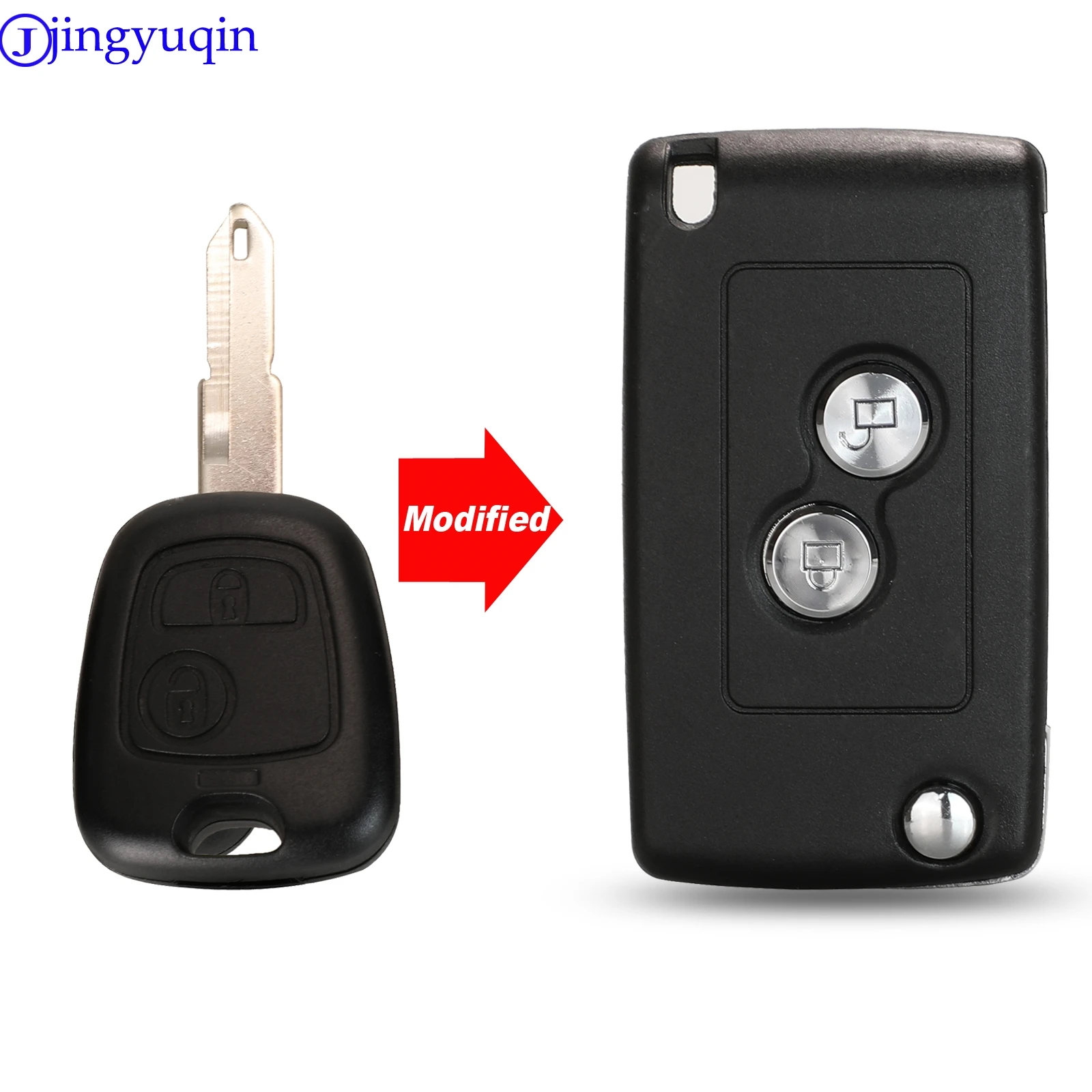 

jingyuqin 10p Modified 2B Remote Car Key Case Shell Cover For Citroen C2 C3 Xsara PicassoFor Peugeot 206 306 406 Fob Cover