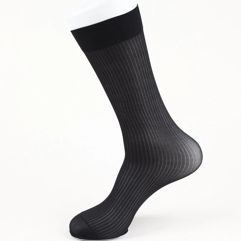 3 Pairs Mens Sheer Socks Formal Business Suit Dress Socks for Men Striped Silk Stockings Man Sexy Ultra-Thin Transparent Socks