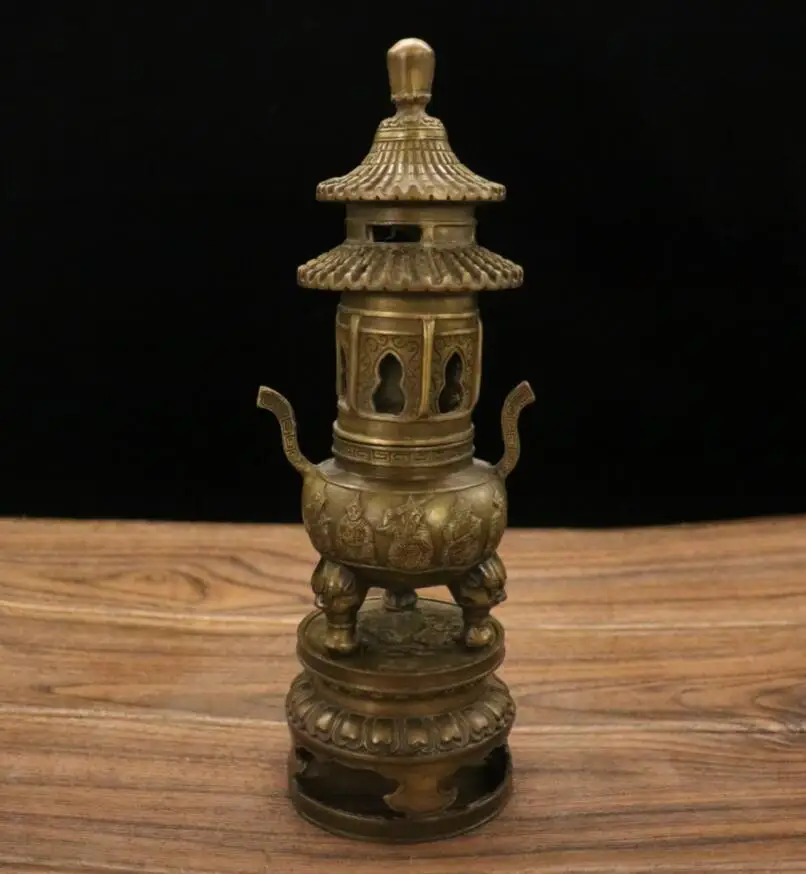 

Archaize brass five road god of wealth tower Incense burner household decoration crafts statue