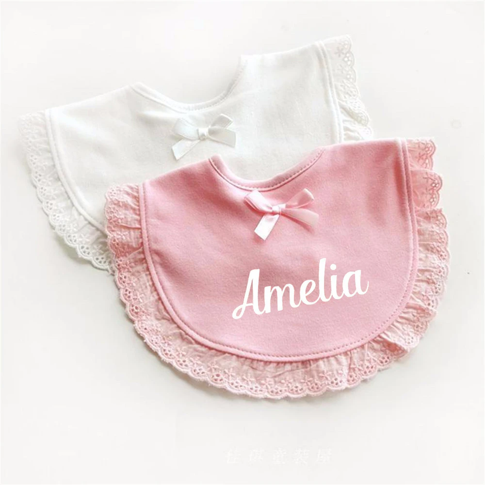 Personalized Newborn Towel Toddler Infant Baby Girl Kids Bibs Saliva Custom Name Baby Shower Party Gifts Bowknot Lace Towels